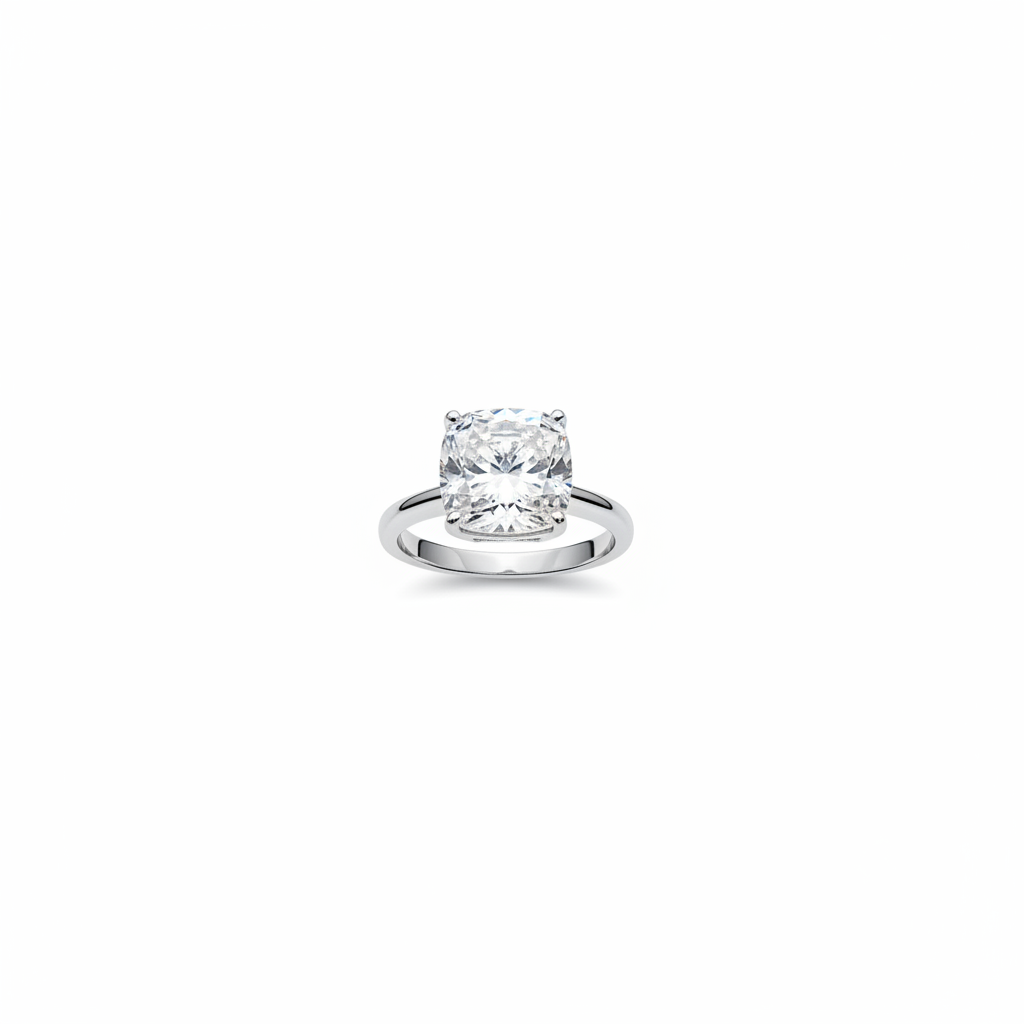 92.5 Sterling Silver Diamond White CZ Cushion Ring studio product shot