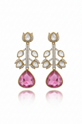 Polki Botanical Vine Pink Tourmaline Drop Earrings – white background studio promotional image