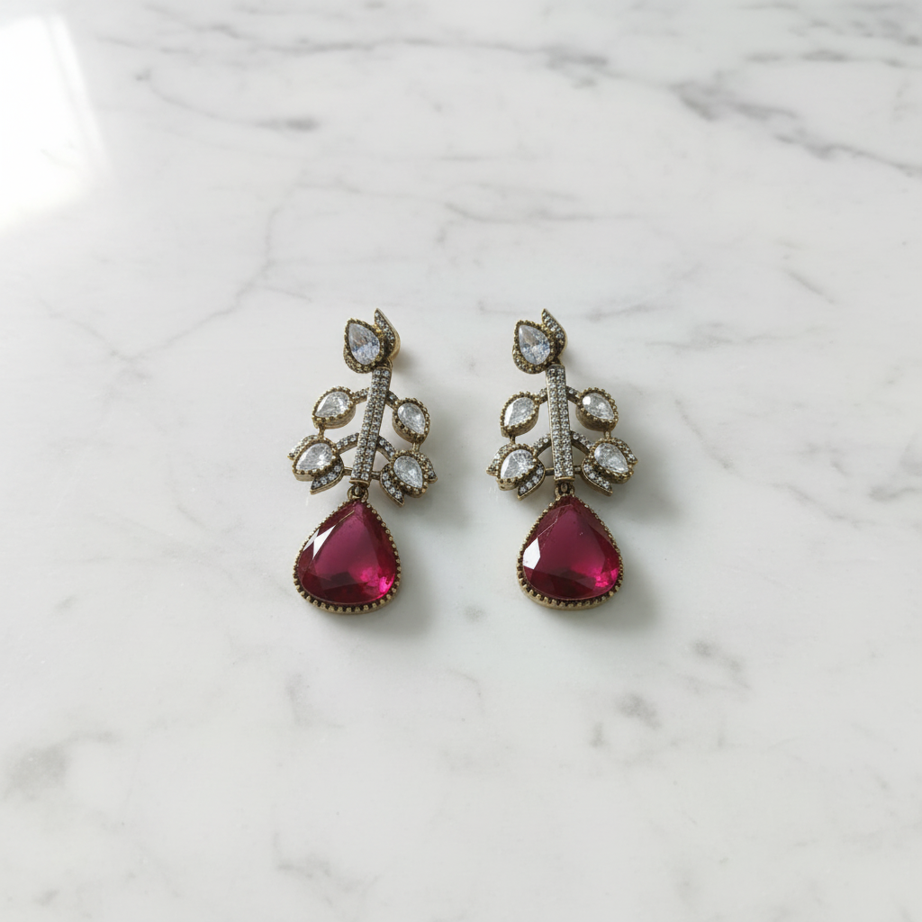 Ruby Bloom AD Drop Earrings - white marble studio shot