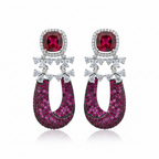 Red Ruby Fuchsia Horseshoe Drop Earrings - white background studio shot