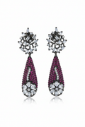 Diamond Snowflake Fuchsia Pavé Teardrop Drop Earrings – white background studio promotional image