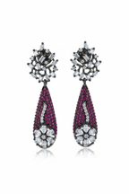 Diamond Snowflake Fuchsia Pavé Teardrop Drop Earrings – white background studio promotional image