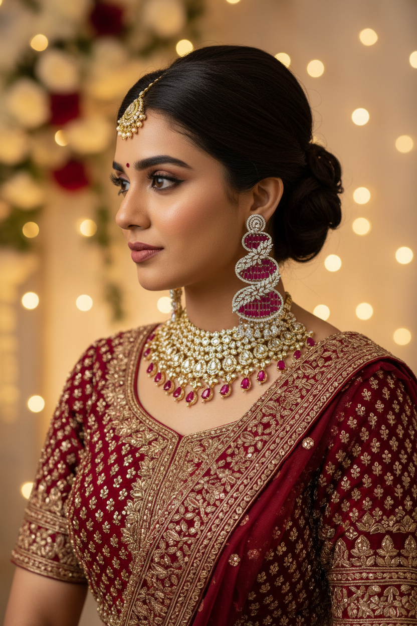 Ruby Pink Baguette White Marquise CZ Chandelier Earrings – Indian bridal lifestyle editorial