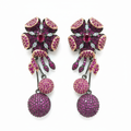 Fuchsia Pink Purple Floral Drop Earrings - white background studio shot