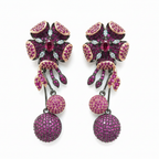 Fuchsia Pink Purple Floral Drop Earrings - white background studio shot