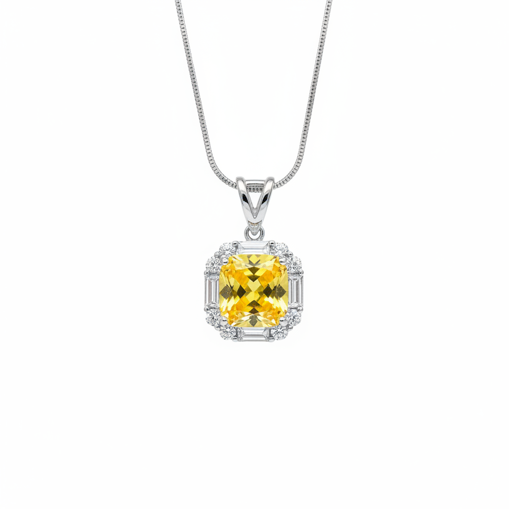 Canary Yellow CZ Silver Pendant - Studio White Background
