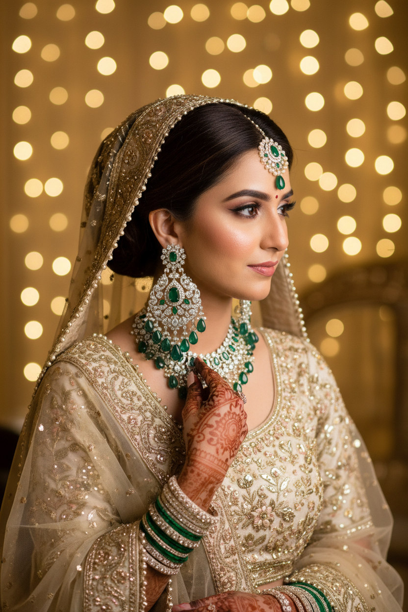 Silver AD Emerald Chandelier Earrings - Bridal Lifestyle Editorial