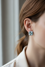 92.5 Sterling Silver Aquamarine Stud Earrings lifestyle editorial shot
