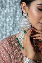 Silver AD Baguette Diamond CZ Wide Bell Earrings - Bridal Lifestyle Editorial