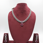 Ruby AD curb chain necklace set on burgundy velvet display