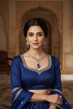 Bridal lifestyle — model wearing sapphire blue floral AD necklace set