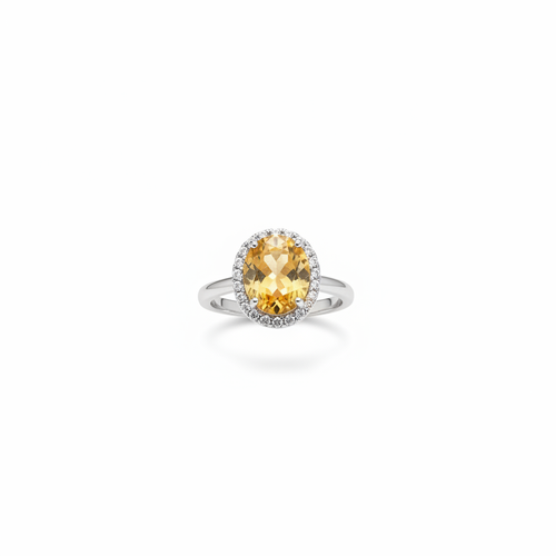 92.5 Sterling Silver Citrine Yellow Round Cluster Halo Ring studio product shot