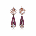 Fuchsia Ruby & Diamond Drop Earrings - white background studio shot