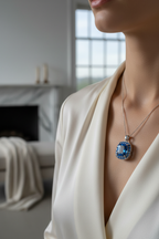 Sapphire Blue CZ Silver Pendant - Lifestyle Editorial