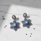 Multicolour CZ Lotus Flower Blue Enamel Earrings – luxury flat lay on marble