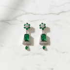 Silver AD Emerald Green CZ Trapezoid Earrings - Studio Promotional Shot