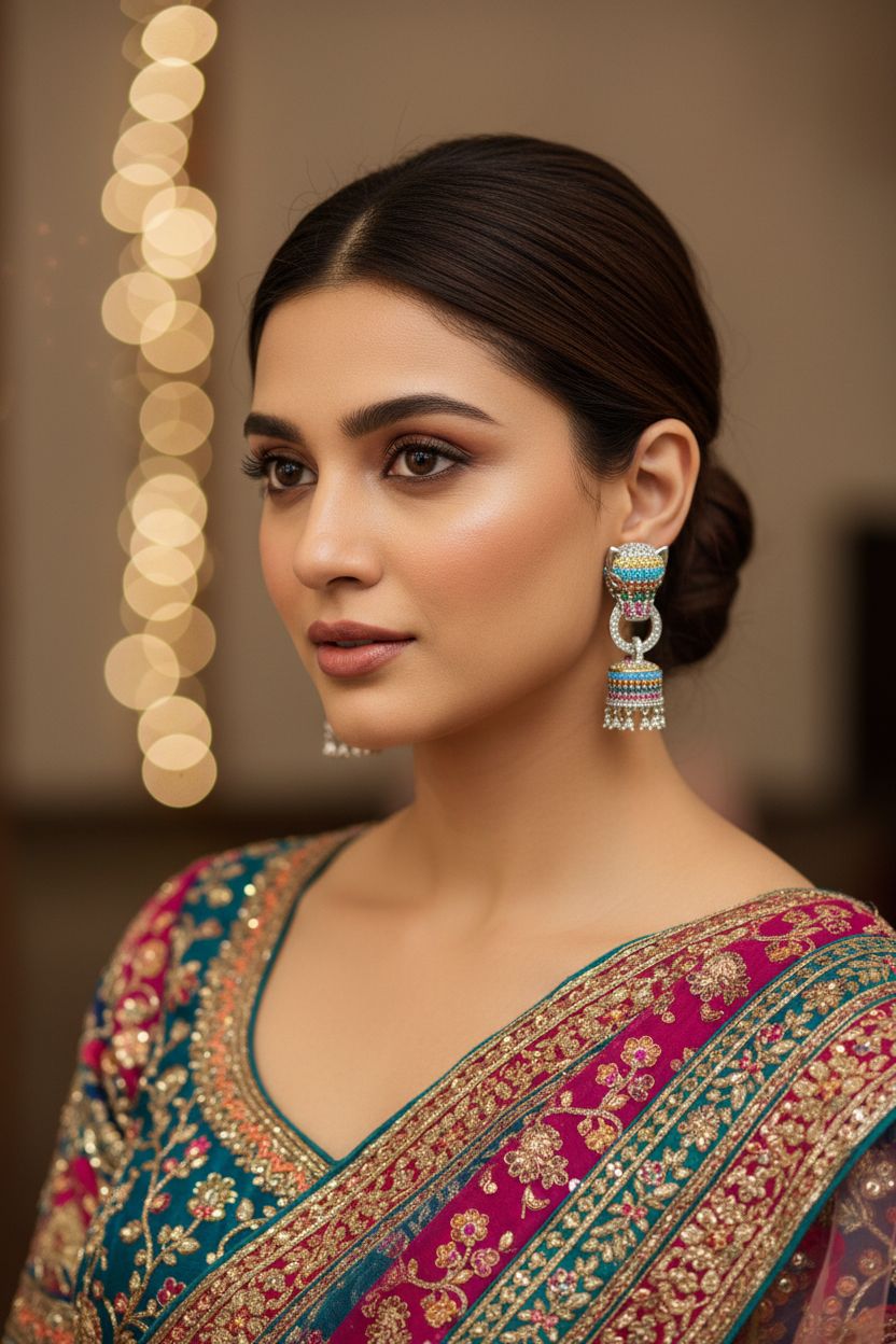 Rainbow CZ Mini Jhumka Charm Earrings – lifestyle editorial look