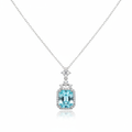 Aqua Blue Cushion CZ Chain Pendant - Studio White Background