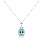 Aqua Blue Cushion CZ Chain Pendant - Studio White Background
