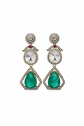 Polki Emerald Three-Tier Chandelier Drop Earrings – white background studio promotional image