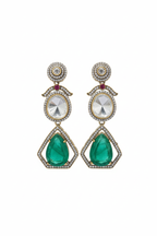 Polki Emerald Three-Tier Chandelier Drop Earrings – white background studio promotional image