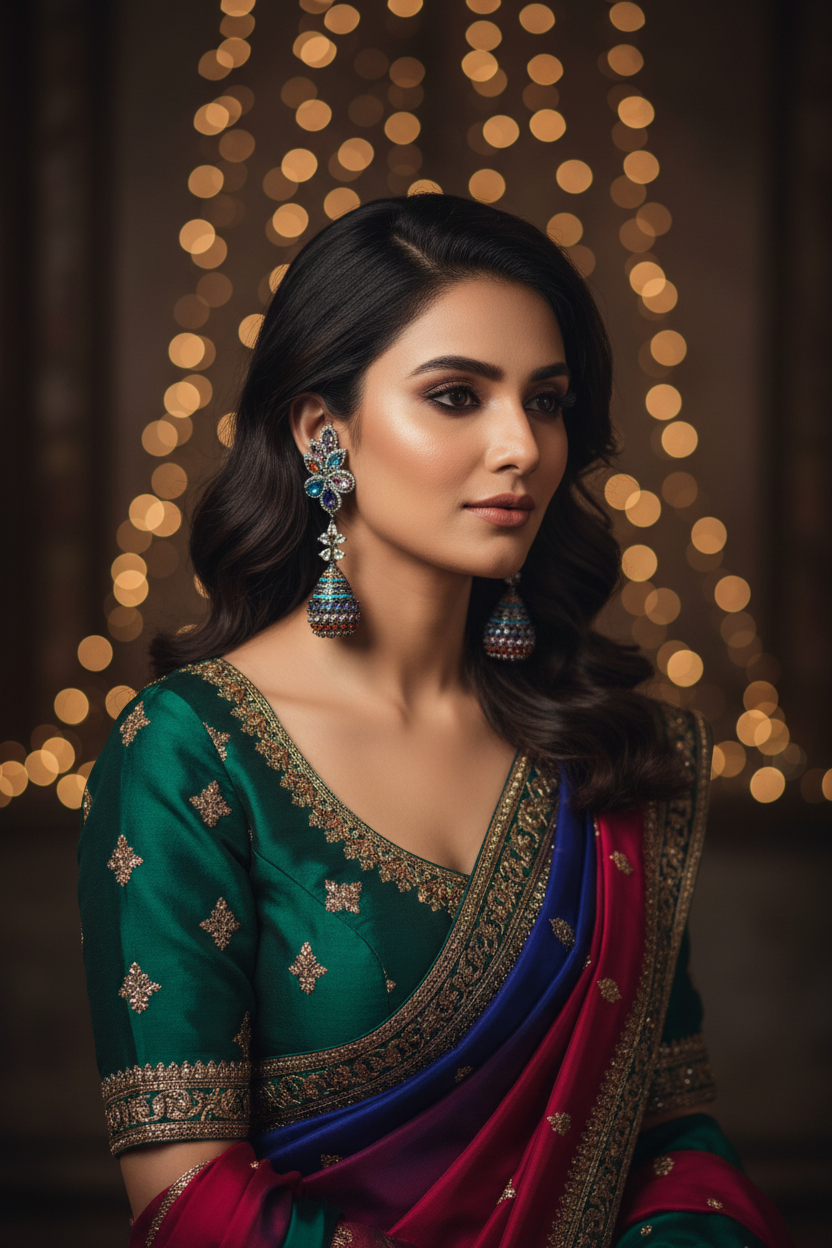 Multicolour CZ Lotus Fan Jhumka Gunmetal Earrings – bridal lifestyle editorial