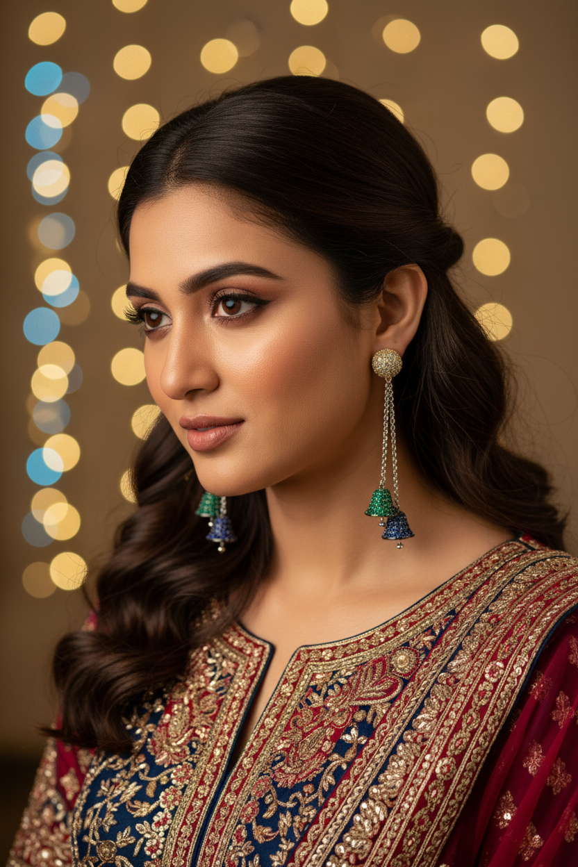 Gold Pavé Double Jhumka Earrings – lifestyle editorial bridal look