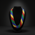 7-strand rainbow stripe seed bead necklace on dark velvet studio display