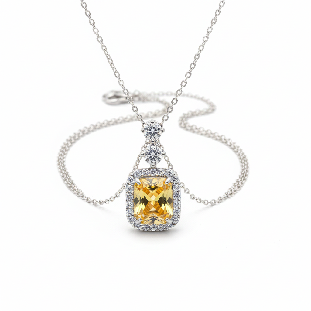 Amber Yellow Radiant CZ Chain Pendant - Studio White Background