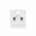 92.5 Sterling Silver Tanzanite Blue Rectangular Halo Stud Earrings studio product shot