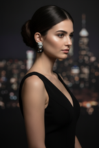 CZ Panther Head Earrings – lifestyle editorial evening look
