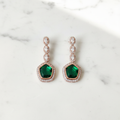 Rose Gold AD Emerald Green Pentagon CZ Drop Earrings - Studio Promotional Shot