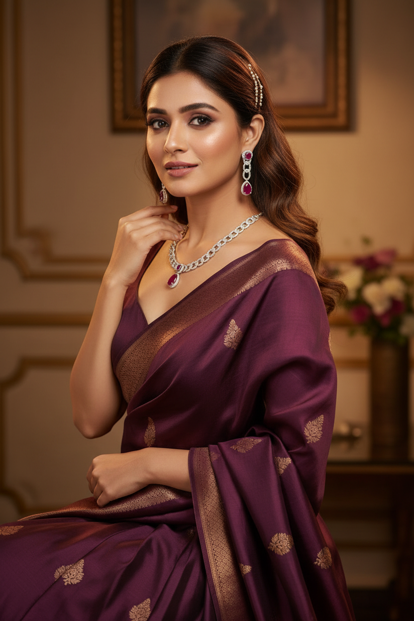Bridal lifestyle — model wearing ruby AD curb chain necklace set