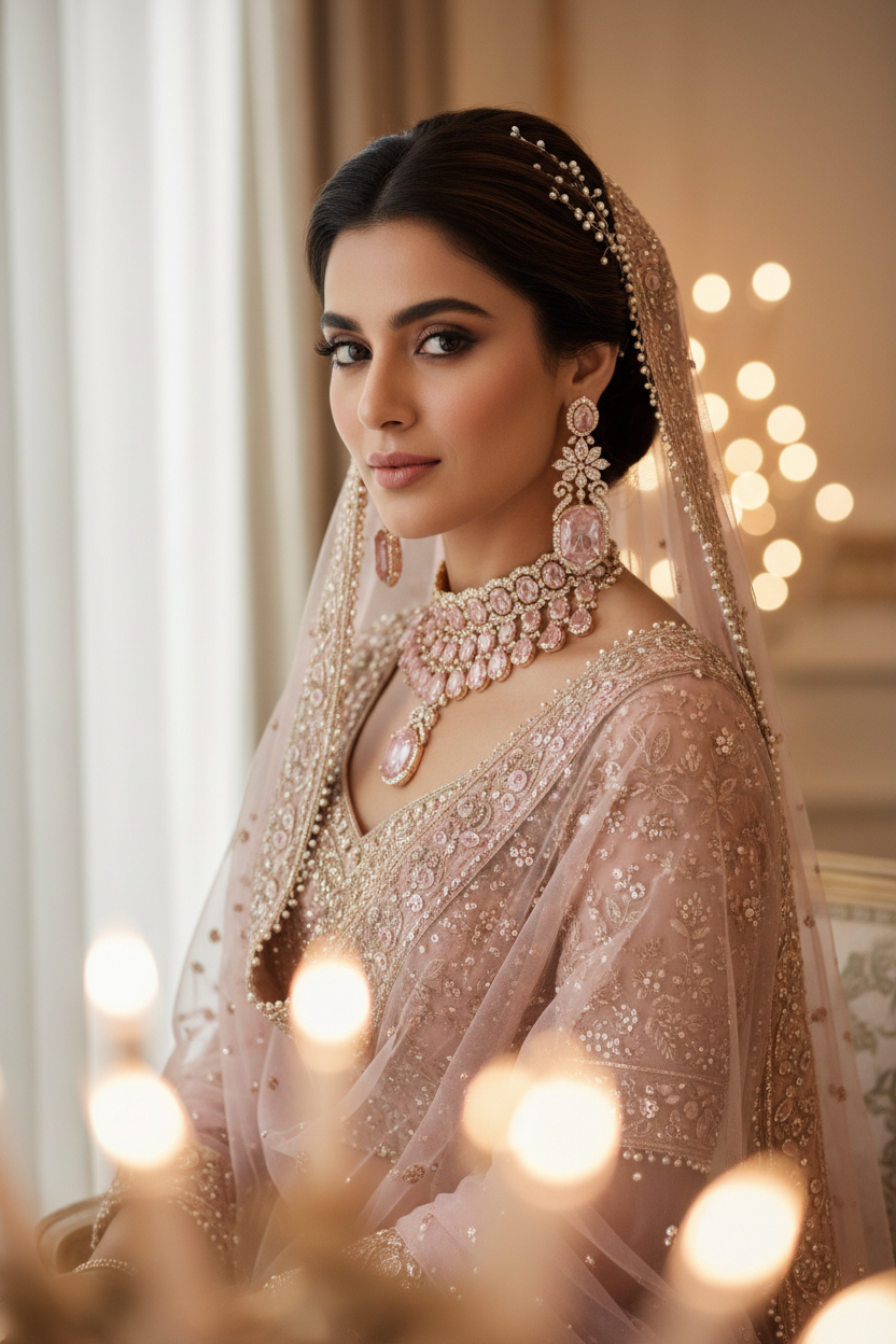 Rose Gold AD Blush Pink CZ Long Drop Earrings - Bridal Lifestyle Editorial