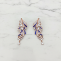 Rose Gold AD Royal Blue Enamel Peacock Feather Wing Earrings - Studio Promotional Shot