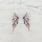Rose Gold AD Royal Blue Enamel Peacock Feather Wing Earrings - Studio Promotional Shot