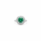 92.5 Sterling Silver Emerald Green Round Double Halo Ring studio product shot