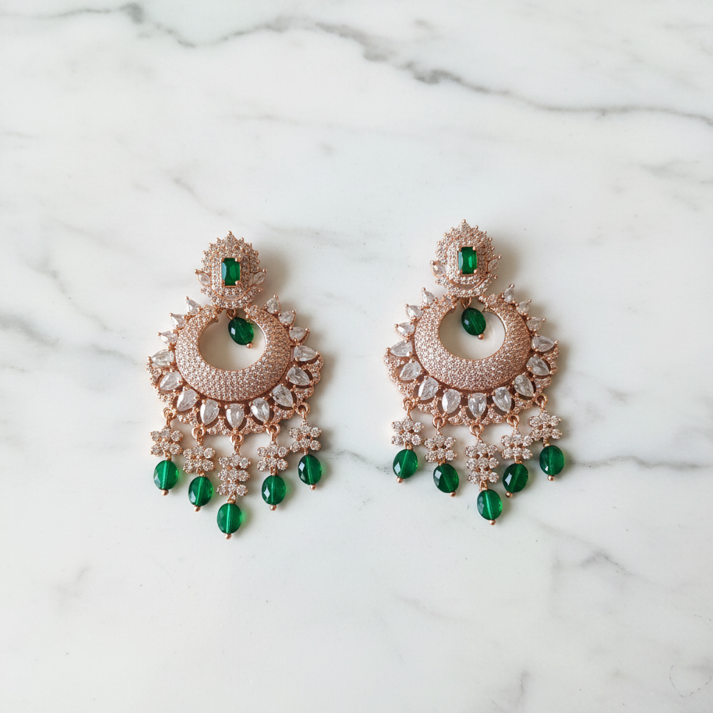 Rose Gold AD Chandbali Earrings - Studio Promotional Shot