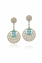 Gold AD Circular Chandelier Drop Earrings – white background studio promotional image
