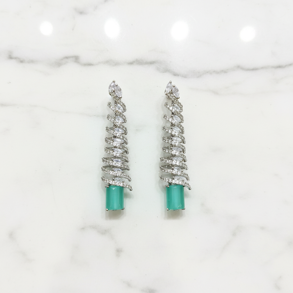 Silver AD Diamond CZ Spiral Twist Drop Earrings - Studio Promotional Shot