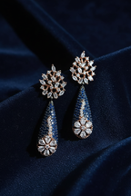 Navy Blue Sapphire & Diamond Drop Earrings - editorial lifestyle shot
