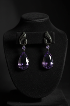 Amethyst Wave Teardrop Drop Earrings – dark velvet luxury editorial promotional image