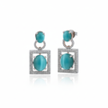 Teal cat's eye drop earrings on white background studio shot