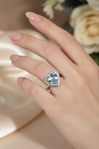 92.5 Sterling Silver Aquamarine Heart Ring lifestyle editorial shot