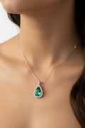 92.5 Sterling Silver Emerald Teardrop Necklace lifestyle editorial shot