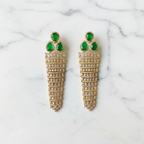 Gold AD Emerald Green CZ Curtain Tassel Earrings - Studio Promotional Shot
