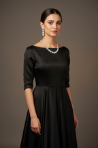 Lifestyle shot — model wearing white AD floral cluster graduated tennis necklace set with drop earrings