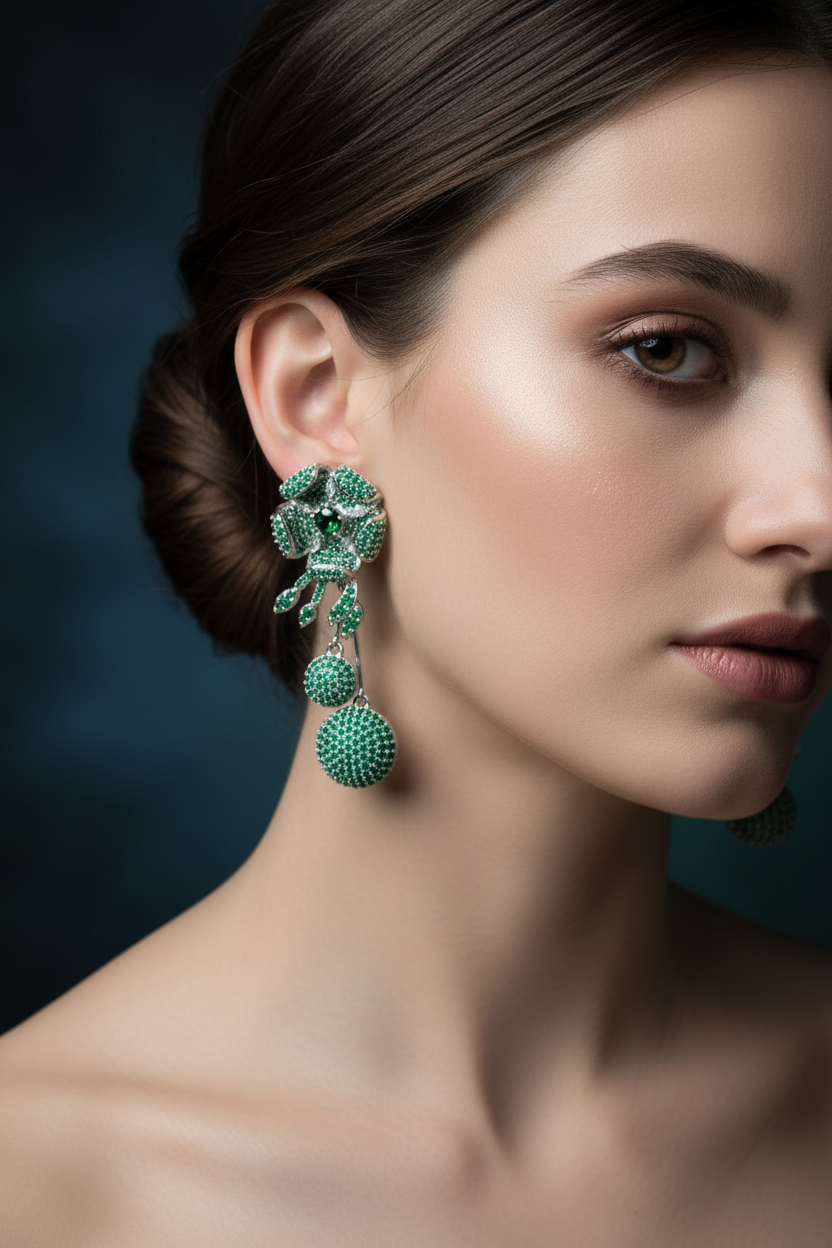 Emerald Bloom Crystal Drop Earrings - lifestyle editorial