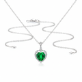 Emerald Green Heart CZ Chain Pendant - Studio White Background