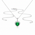 Emerald Green Heart CZ Chain Pendant - Studio White Background
